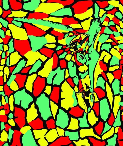 Αδιάλειπτη Εικονογράφηση Διάνυσμα Μοτίβο Φόντου Τέχνης Καμηλοπάρδαλη Κόκκινο Πράσινο Μαύρο — Διανυσματικό Αρχείο