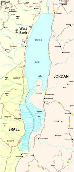 Mappa Del Mar Morto Tra Israele Cisgiordania Giordania — Vettoriale Stock
