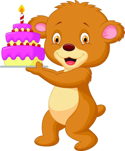 Niedźwiedź Kreskówka Tort Urodzinowy — Wektor stockowy