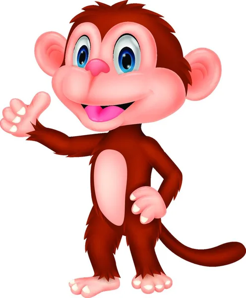 Bonito Macaco Desenho Animado Dando Polegar Para Cima — Vetor de Stock