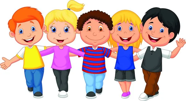 Счастливые Дети Идут Вместе — стоковый вектор