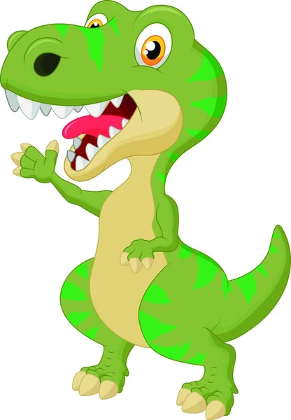 Lindo Tiranosaurio Dibujos Animados Agitando Mano — Vector de stock