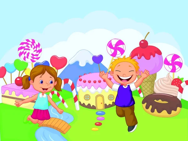 Happy Children Fantasy Sweet Land — Stock Vector