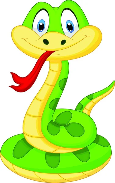 かわいい緑のヘビ漫画 — ストックベクタ