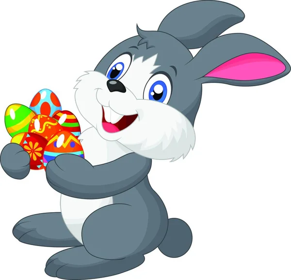 Feliz Conejito Dibujos Animados Sosteniendo Huevo Pascua — Vector de stock