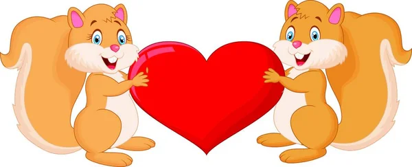Écureuil Couple Tenant Coeur Rouge — Image vectorielle