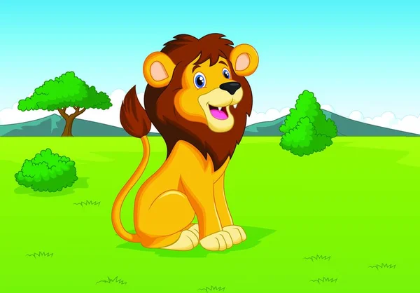 Caricature Lion Dans Savane — Image vectorielle