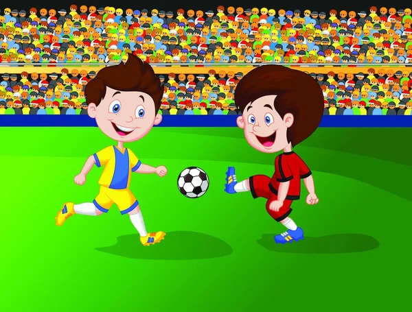 Cartoon Pojke Spela Fotboll — Stock vektor