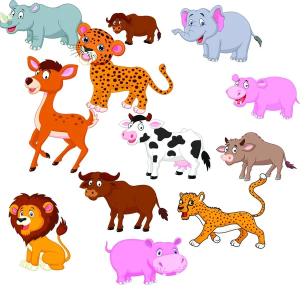 Insieme Collezione Cartoni Animati Animali Selvatici — Vettoriale Stock