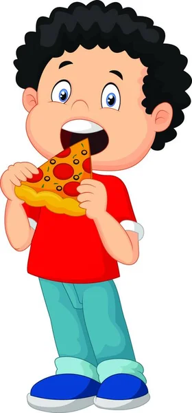 Niño Comiendo Pizza — Vector de stock