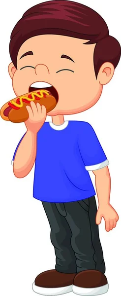 Cartoon Boy Eating Hot Dog — Stock Vector