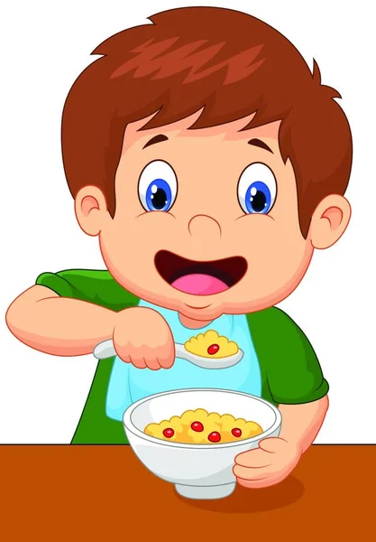 Çocuk Kahvaltıda Tahıl Geçiriyor — Stok Vektör