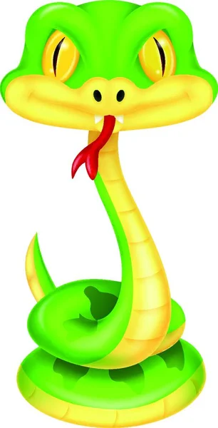 Linda Serpiente Verde Dibujos Animados — Vector de stock