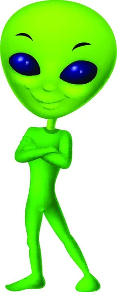 Mignon Vert Alien Dessin Animé — Image vectorielle
