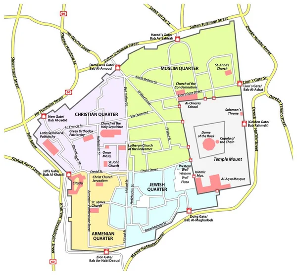Χάρτης Της Παλιάς Πόλης Της Ιερουσαλήμ — Διανυσματικό Αρχείο