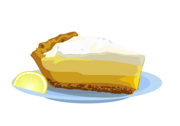 Лимонный Пирог Лимонный Торт Тарелке Вихревом Фоне — стоковый вектор