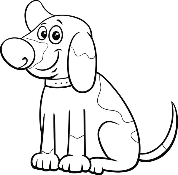 Black White Cartoon Illustration Funny Spotted Puppy Comic Animal Character — 스톡 벡터