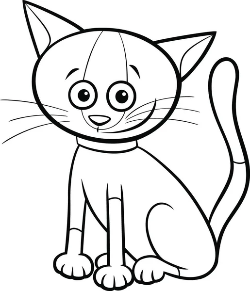 Black White Cartoon Illustration Cat Kitten Comic Animal Character Coloring — 스톡 벡터