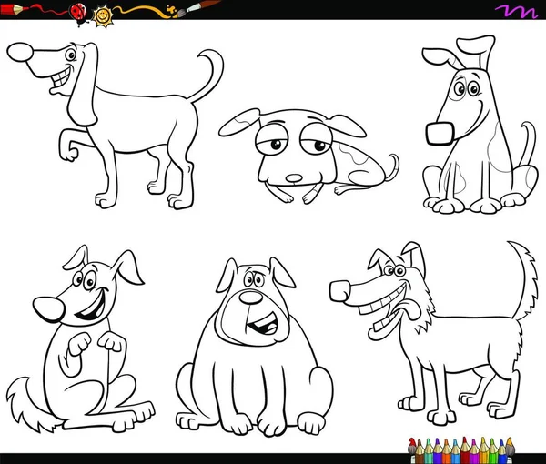 Desenhos Animados Preto Branco Ilustração Cães Filhotes Quadrinhos Animais Estimação —  Vetores de Stock