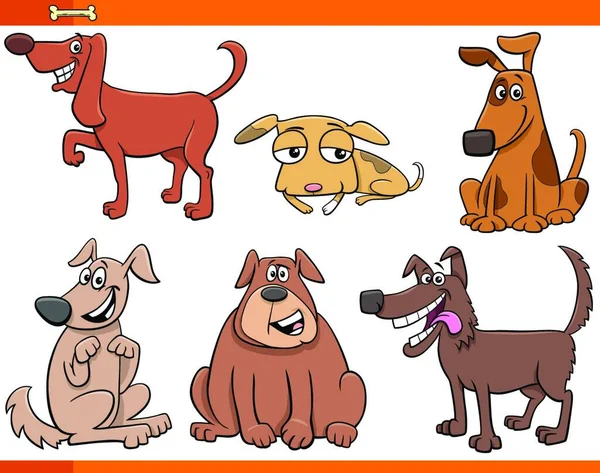 Desenhos Animados Ilustração Cães Quadrinhos Filhotes Animais Estimação Conjunto Coleção —  Vetores de Stock