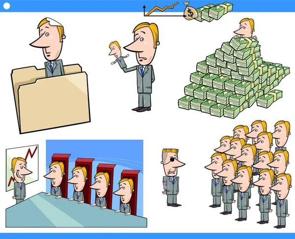 Illustrazione Dei Cartoni Animati Concetti Business Con Personaggi Divertenti Uomo — Vettoriale Stock