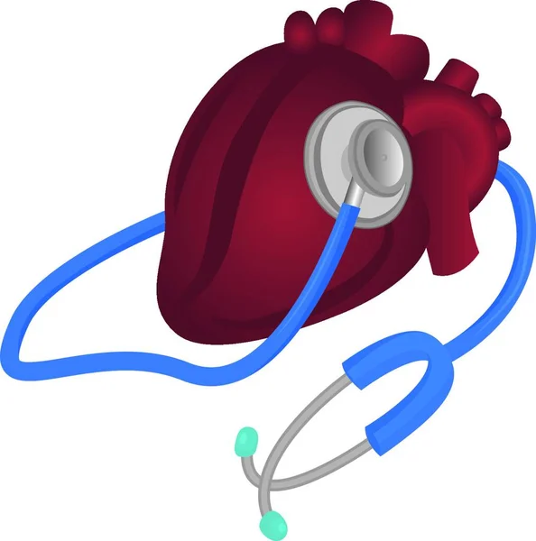 Corazón Estetoscopio Ilustración Vectorial Cardiovascular Aislada Sobre Fondo Blanco — Vector de stock