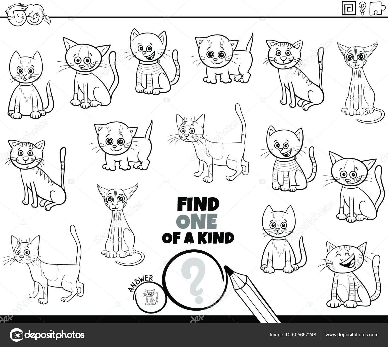 Gatos e gatinhos dos desenhos animados, conjunto de personagens de  quadrinhos para colorir página