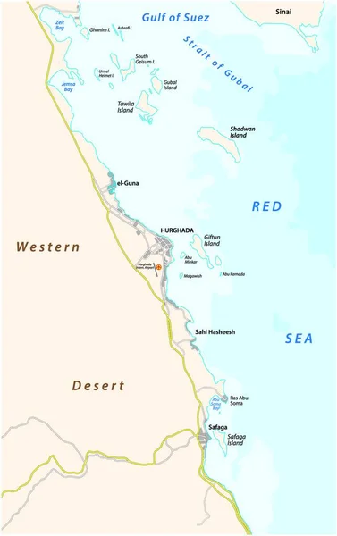 Mapa Región Alrededor Ciudad Costera Egipcia Hurghada Mar Rojo — Vector de stock