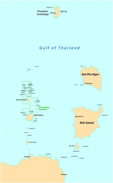 Mapa Ostrovů Koh Samui Koh Pha Ngan Thajském Zálivu Thajsko — Stockový vektor