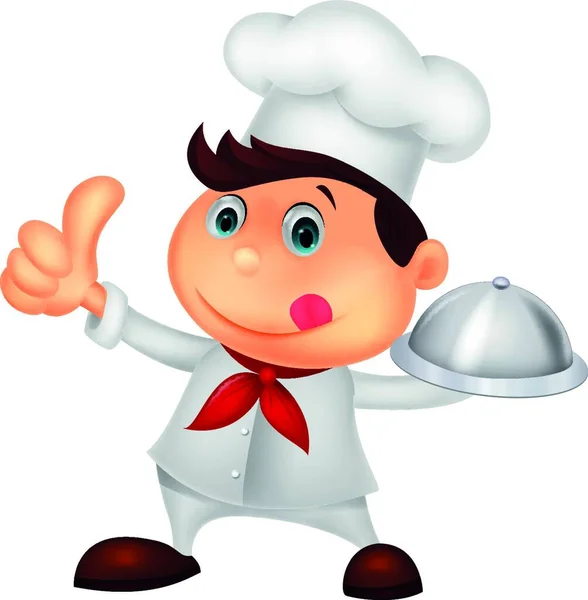 Chef Che Tiene Piatto Cibo Metallo Pollice — Vettoriale Stock