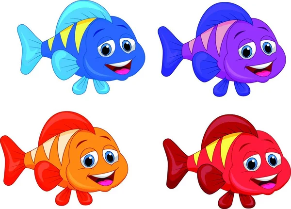 Cute Fish Cartoon Isolated White Background — ストックベクタ