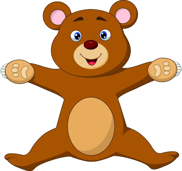 Šťastný Medvěd Hnědý Karikatury Skákání — Stockový vektor