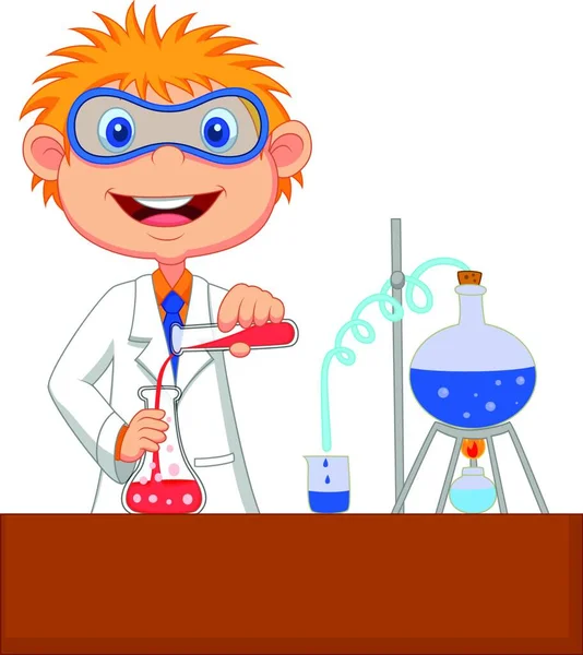 男孩做化学实验 — 图库矢量图片