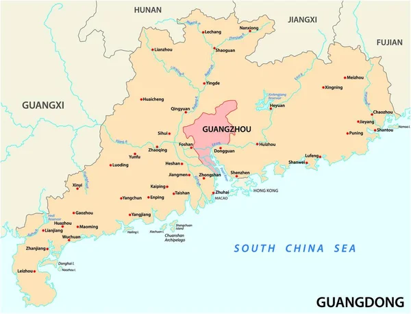 Mapa Província Chinesa Sul Guangdong Com Cidades Mais Importantes —  Vetores de Stock