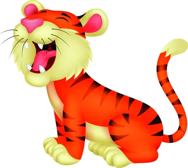 Lindo Tigre Dibujos Animados Rugiendo — Vector de stock