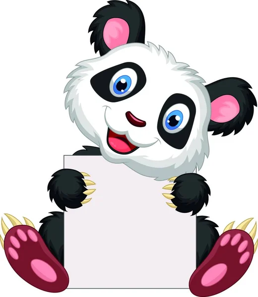 Niedlicher Panda Cartoon Mit Leerem Schild — Stockvektor