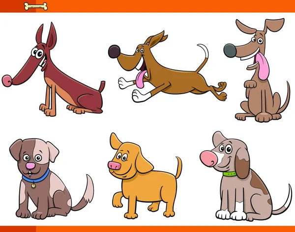 Cartoon Illustration Six Comic Dogs Puppies Pet Animal Characters Set — 스톡 벡터