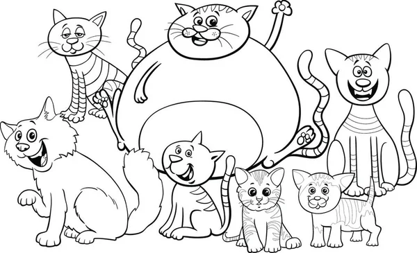 Kediler Kedilerin Siyah Beyaz Çizgi Filmleri Çizgi Roman Sayfası Çizgi — Stok Vektör