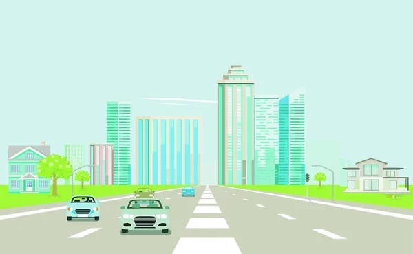 Vector Ilustración Una Ciudad Con Camino — Archivo Imágenes Vectoriales