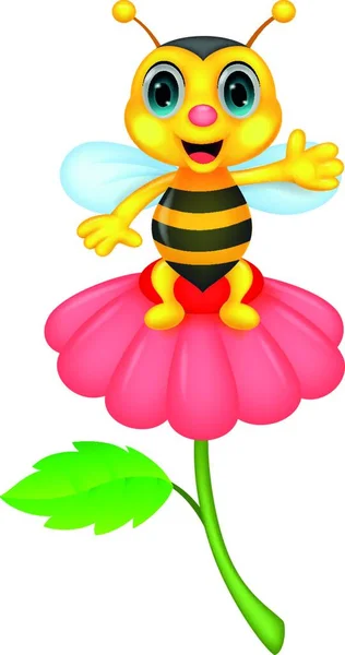 Niedliche Kleine Biene Auf Roter Blume — Stockvektor