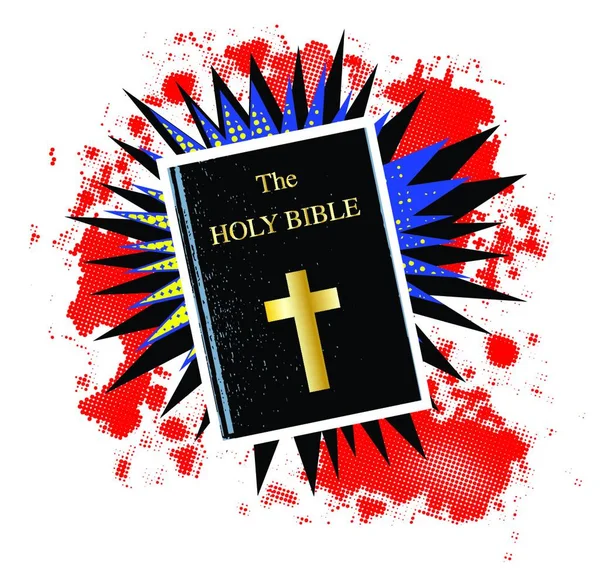 Een Stripverhaal Stijl Boom Explosie Set Met Bijbel Een Witte — Stockvector