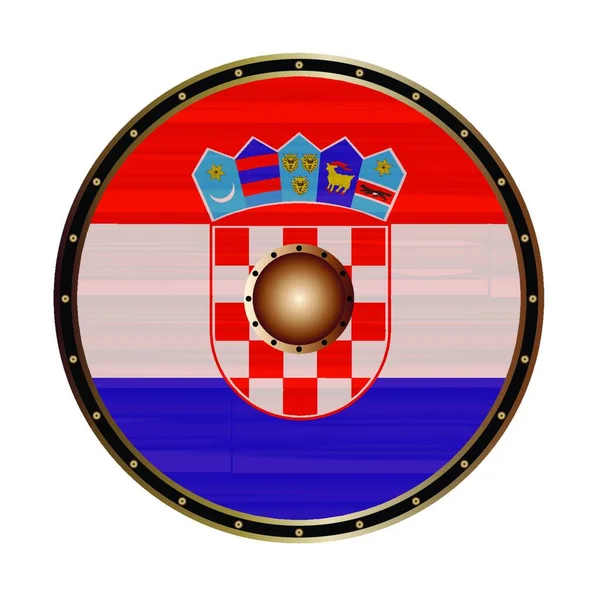 Bouclier Rond Style Viking Avec Conception Couleur Drapeau Croate Isolé — Image vectorielle