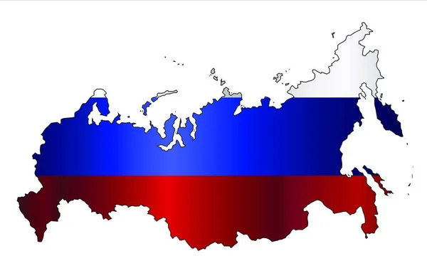 Mapa Ruska Červenou Bílou Modrou Vlajkou Silueta Nad Bílým Pozadím — Stockový vektor