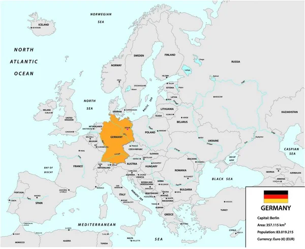 Ubicazione Della Germania Nel Continente Europeo Con Piccola Casella Informativa — Vettoriale Stock