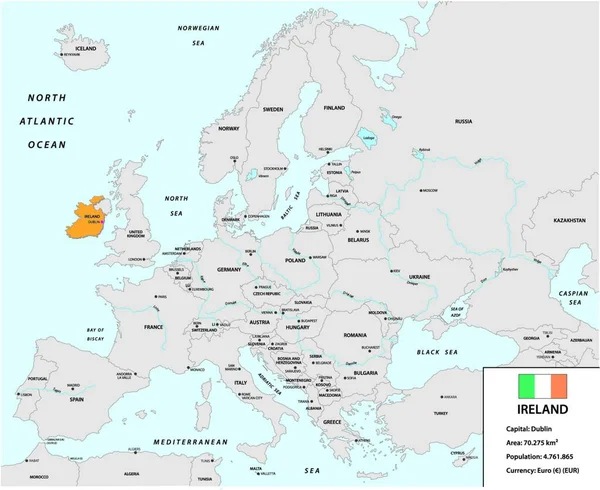 Localização Irlanda Continente Europeu Com Pequena Caixa Informação Bandeira — Vetor de Stock