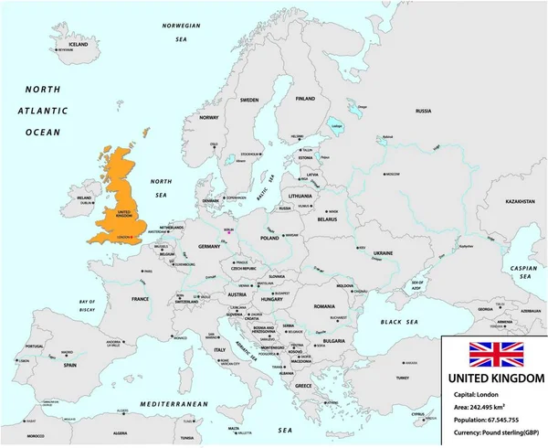 Ubicación Reino Unido Europa Continente Información Bandera Infografía — Archivo Imágenes Vectoriales