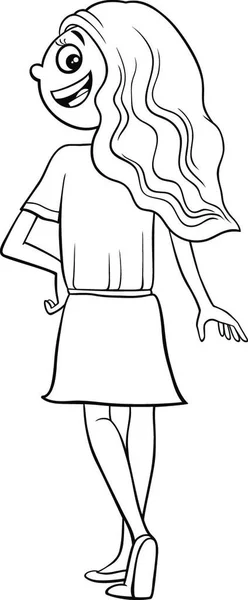 Schwarz Weiße Zeichentrickillustration Von Hübschen Mädchen Grund Oder Teenageralter Comicfigur — Stockvektor