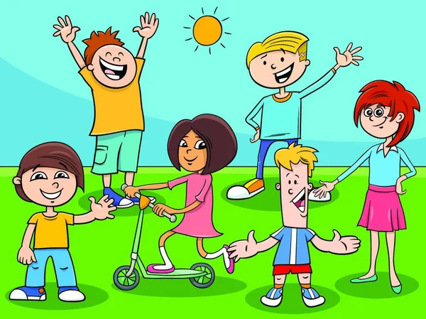 Zeichentrick Illustration Von Kindern Und Jugendlichen Charaktergruppe — Stockvektor