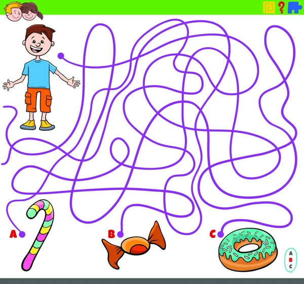 Γελοιογραφία Εικονογράφηση Των Γραμμών Λαβύρινθος Puzzle Game Αγόρι Χαρακτήρα Και — Διανυσματικό Αρχείο