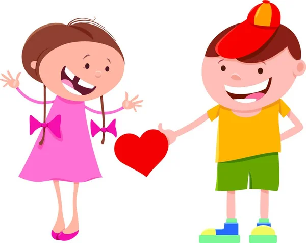 Χαιρετισμός Cartoon Card Εικονογράφηση Χαριτωμένο Κορίτσι Και Αγόρι Για Την — Διανυσματικό Αρχείο